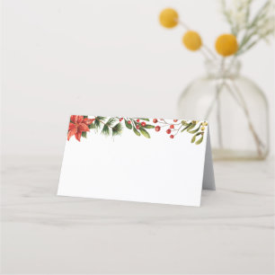 Carte De Placement Floral Winter Poinsettia Mariage élégant