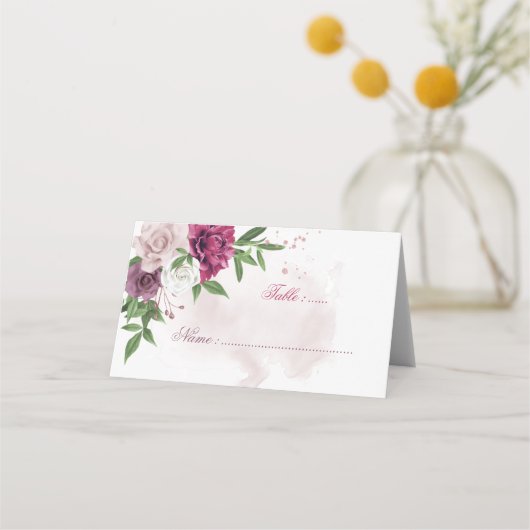 carte de placement florale rose mauve blanc (Devant)