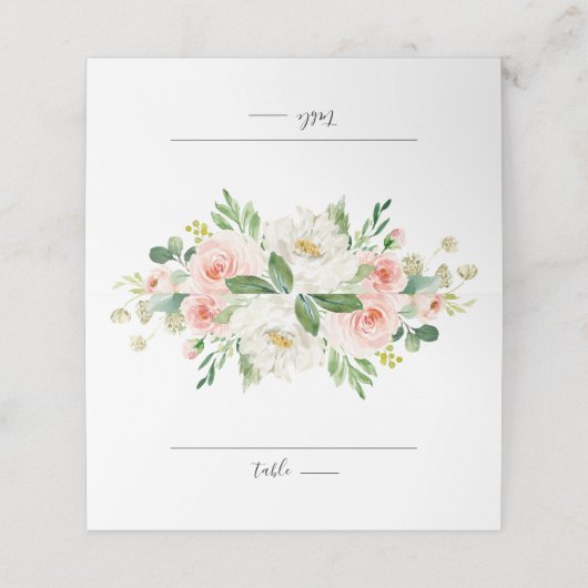 Carte De Placement Florales rose pâle Mariage botanique moderne (Extérieur déplié)
