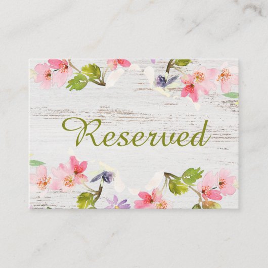 Carte De Placement Florales roses rustiques sur bois blanc Réservé (Devant)