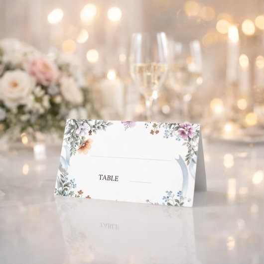 Carte De Placement Florals Blue Ribbon Place Cards Elegant