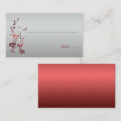 Carte De Placement Flore rouge et argent avec Papillons (Devant / Derrière)