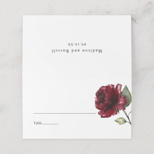 Carte De Placement Flore simple d'aquarelle bordeaux (Extérieur déplié)