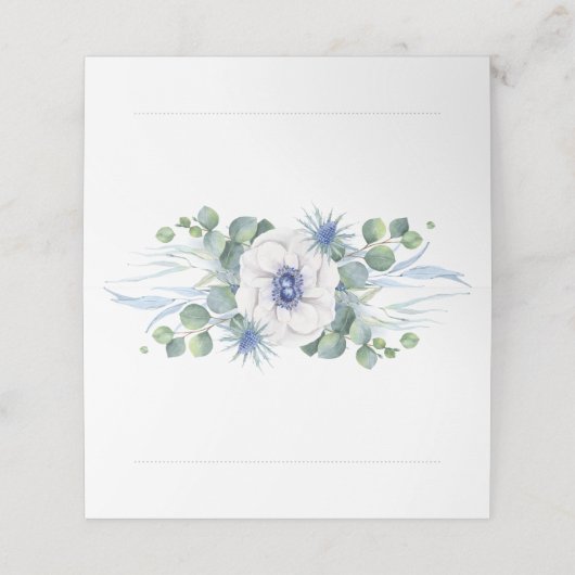 Carte De Placement Flore Vert Élégant Dusty Blue Mariage (Extérieur déplié)