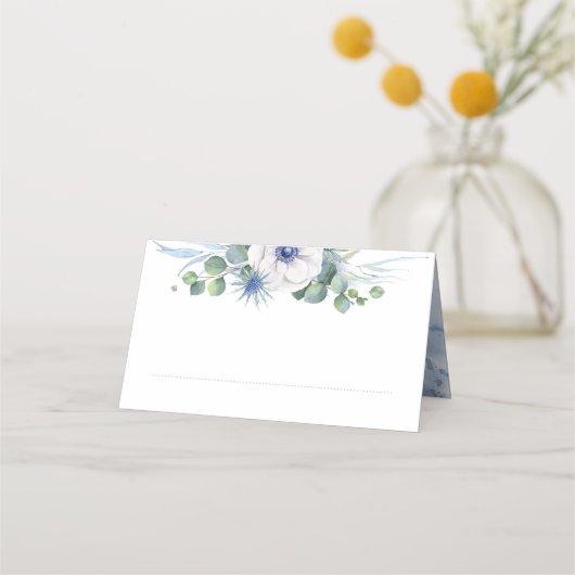 Carte De Placement Flore Vert Élégant Dusty Blue Mariage (Devant)