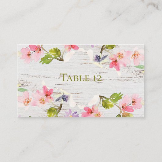 Carte De Placement Flores roses rustiques sur bois blanc (Dos)
