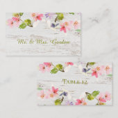 Carte De Placement Flores roses rustiques sur bois blanc (Devant / Derrière)