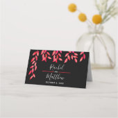 Carte De Placement Foliage rose chaud sur Mariage noir (Dos)