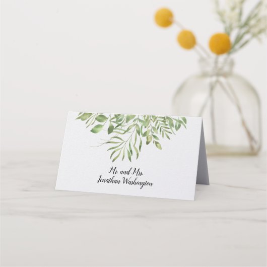 Carte De Placement Foliage simple | Blanc | Design Mariage vert (Dos)
