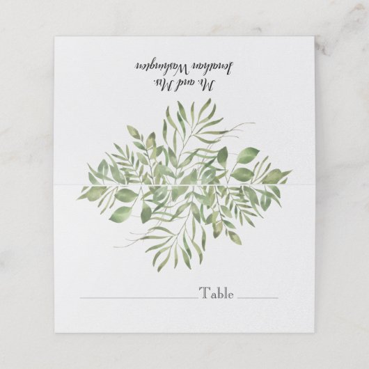 Carte De Placement Foliage simple | Blanc | Design Mariage vert (Extérieur déplié)