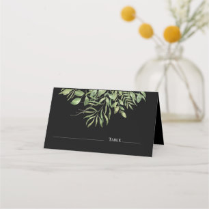 Carte De Placement Foliage simple   Noir   Design Mariage vert