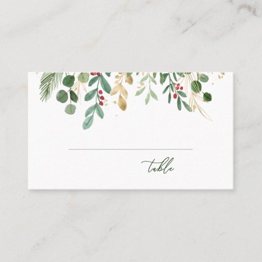 Carte De Placement Foliage vert Rouge Berry Mariage de Noël (Devant)