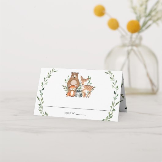 Carte De Placement Forêt Bois Animaux Végétation Baby shower Tente (Dos)