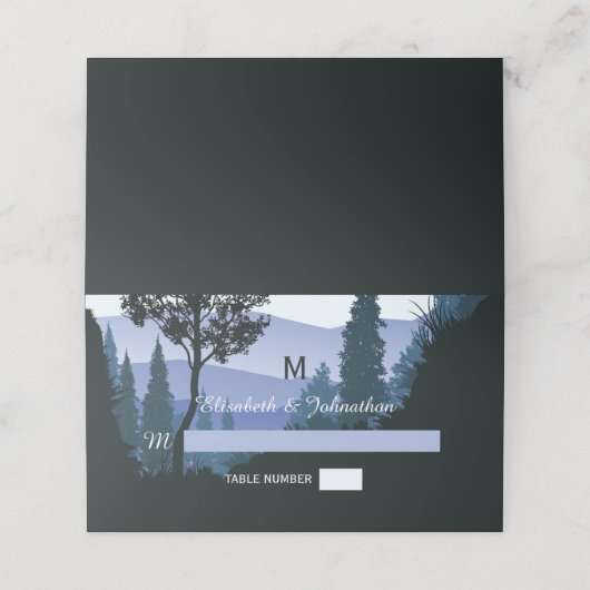 Carte De Placement Forêt de bois bleu, Mariage rustique (Extérieur déplié)