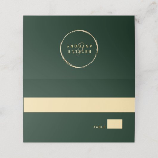 Carte De Placement Forêt Vert Rustique Gold Cercle Ampersand Mariage (Extérieur déplié)