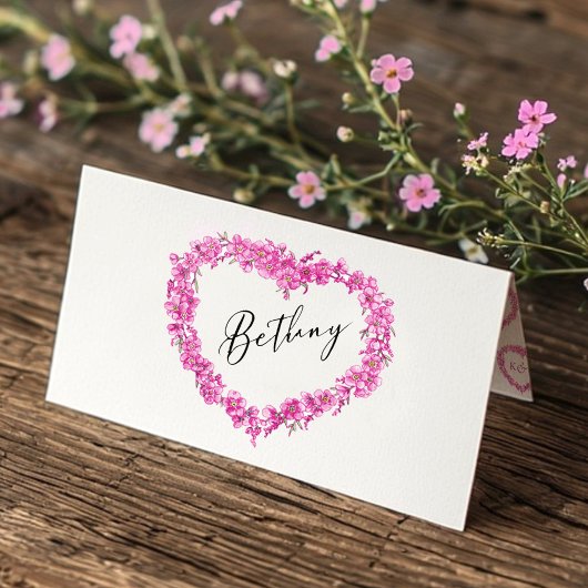Carte De Placement Forget-me-not heart art wedding pink white
