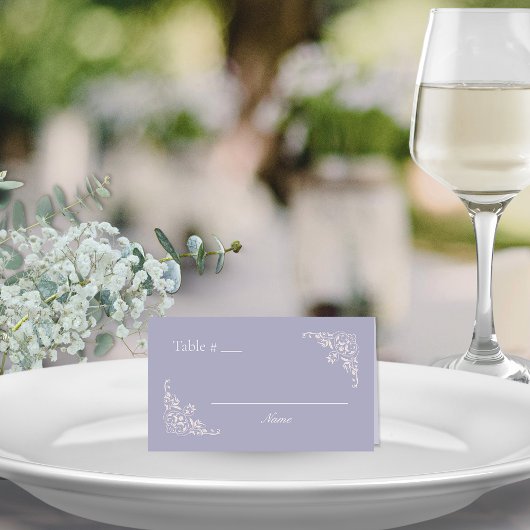 Carte De Placement Français Lilac Élégant Blanc Numéro de table Carte