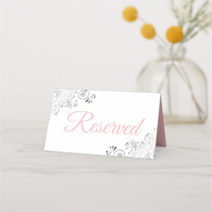 Carte De Placement Frills Argent Rose Blanc Élégant Mariage Réservé