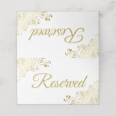 Carte De Placement Frills d'or sur le mariage blanc élégant Réservé (Extérieur déplié)