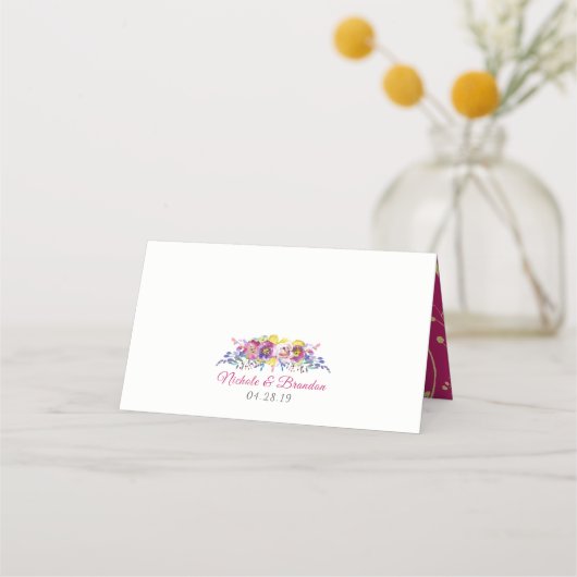 Carte De Placement Fuchsia Gold Blossom Flowers Mariage Carte Place (Dos)