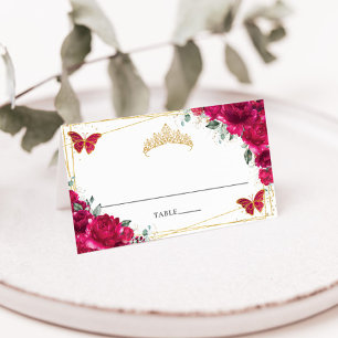 Carte De Placement Fuchsia Hot rose Floral Quinceañera 16e anniversai