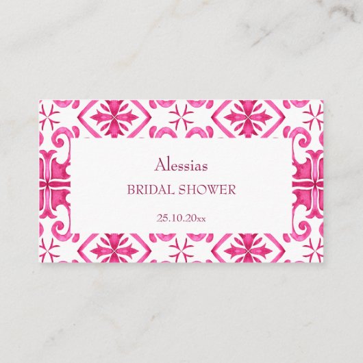 Carte De Placement Fuchsia Majolica magenta tuiles douche nuptiale (Dos)