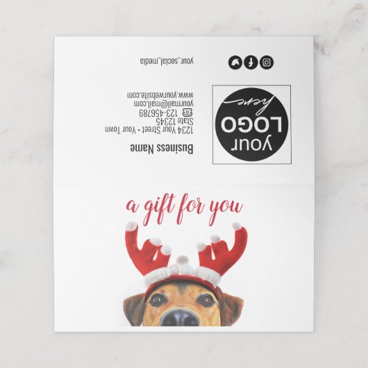 Carte De Placement Fun mignon Chien Reindeer Headband Christmas Carte (Extérieur déplié)