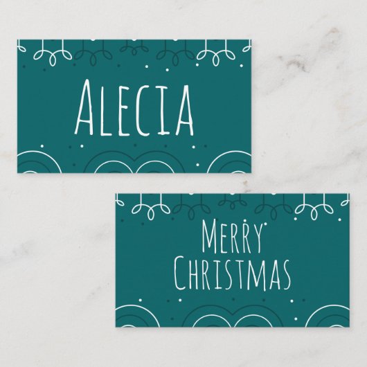 Carte De Placement Fun Noël Turquoise (Devant / Derrière)