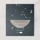 Carte De Placement Galaxy Constellation Mariage Étoile Dorée Lune Feu (Extérieur déplié)