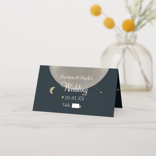 Carte De Placement Galaxy Constellation Mariage Étoile Dorée Lune Feu (Devant)
