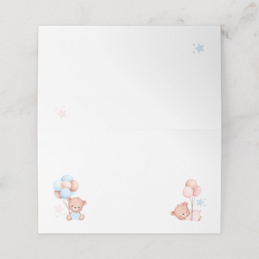 Carte De Placement Garçon Fille Twins Teddy Baby shower Ours Blank (Extérieur déplié)