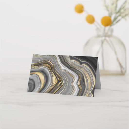 Carte De Placement Géode moderne Gold & Grey Agate (Dos)