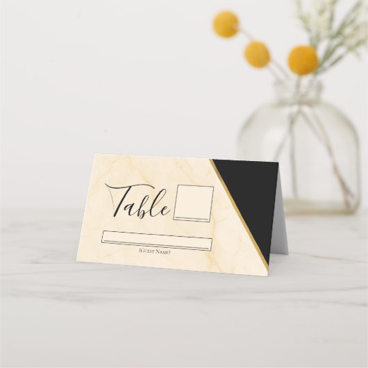 Carte De Placement Géométrie dorée Luxe ivoire et Mariage en marbre d (Devant)
