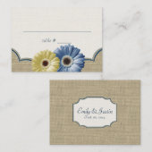 Carte De Placement Gerbera Daisy et Burlap Siège bleu et jaune (Devant / Derrière)