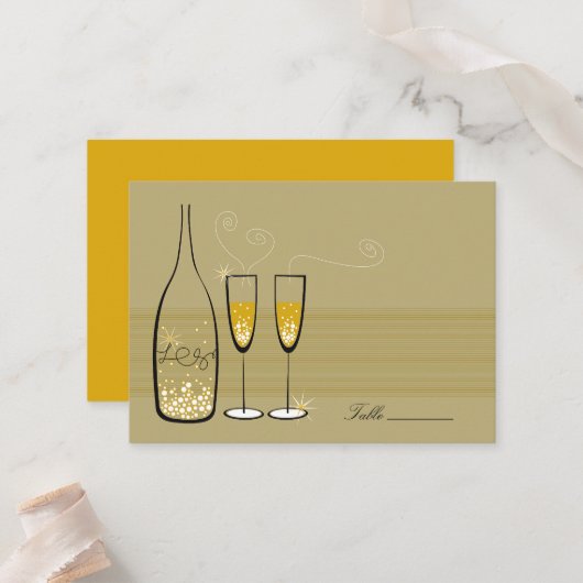 Carte De Placement Gold Champagne Bubbles Moderne Chic Mariage élégan (Devant/Arrière en situation)