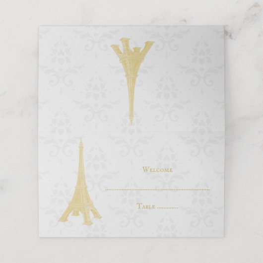 Carte De Placement Gold Eiffel Tower Damask Réception Carte Place (Extérieur déplié)