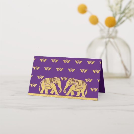 Carte De Placement Gold Elephant & Lotus Flower Mariage nom de l'esco (Dos)