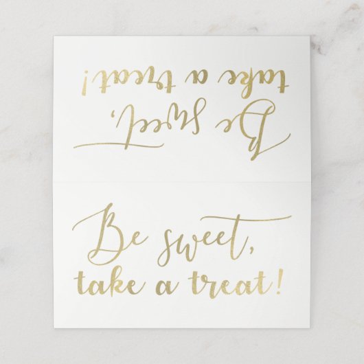 Carte De Placement Gold Foil Be Sweet Take a Treat Script Table (Extérieur déplié)
