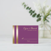 Carte De Placement Gold Foil Stripes Élégant Violet Mariage Siège (Debout devant)