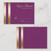 Carte De Placement Gold Foil Stripes Élégant Violet Mariage Siège (Devant / Derrière)