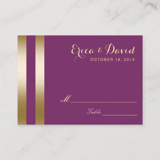 Carte De Placement Gold Foil Stripes Élégant Violet Mariage Siège (Devant)