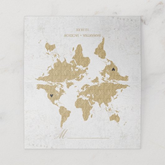Carte De Placement Gold Foil World Map Mariage Table assise (Extérieur déplié)