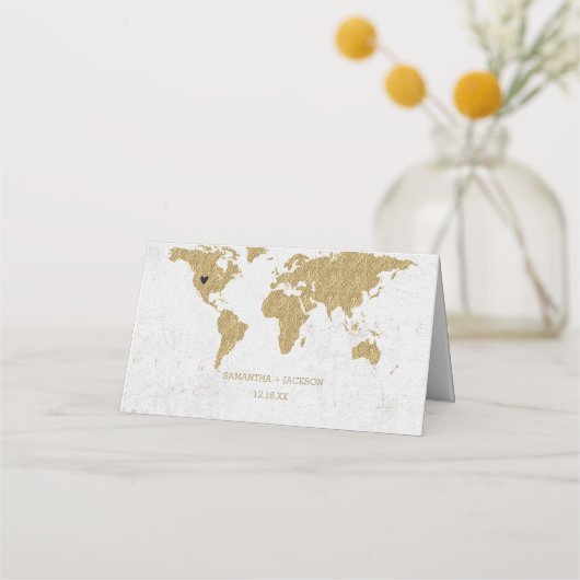 Carte De Placement Gold Foil World Map Mariage Table assise (Dos)
