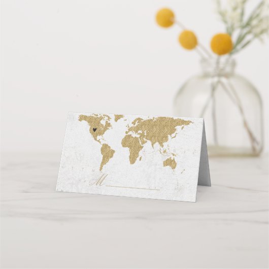 Carte De Placement Gold Foil World Map Mariage Table assise (Devant)