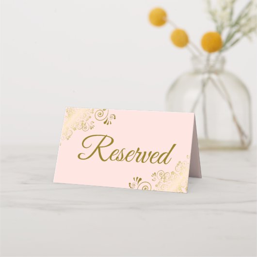 Carte De Placement Gold Frills Blush Rose Elégant Mariage Réservé (Devant)