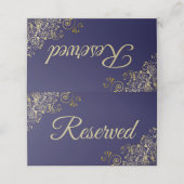 Carte De Placement Gold Frills on Navy Blue Elegant Wedding Reserved (Extérieur déplié)
