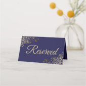 Carte De Placement Gold Frills on Navy Blue Elegant Wedding Reserved (Devant)