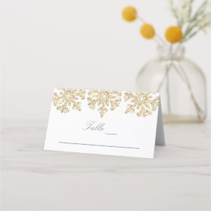 Carte De Placement Gold Snowflakes Mariage hivernal