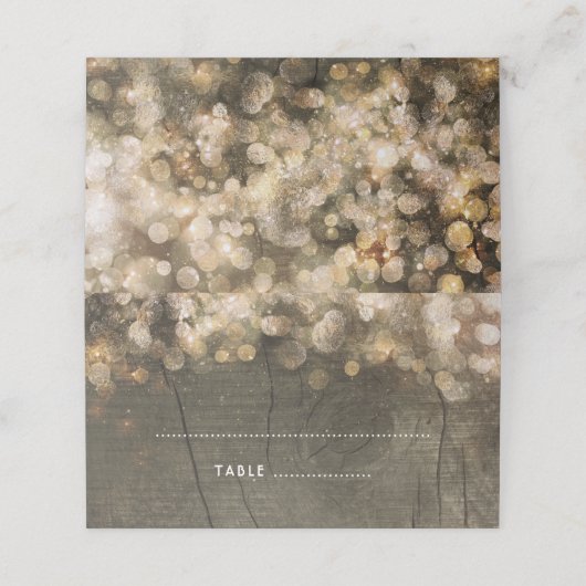 Carte De Placement Gold String éclaire Rustique Mariage de grange en (Extérieur déplié)