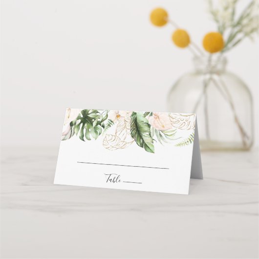 Carte De Placement Gold Tropical Foliage Floral Mariage (Devant)